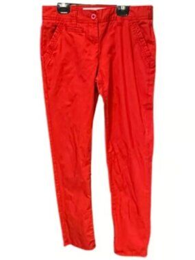 Chino Red Straight Leg Jeans Pants Pockets 100% Cotton High Rise Pants Stretch